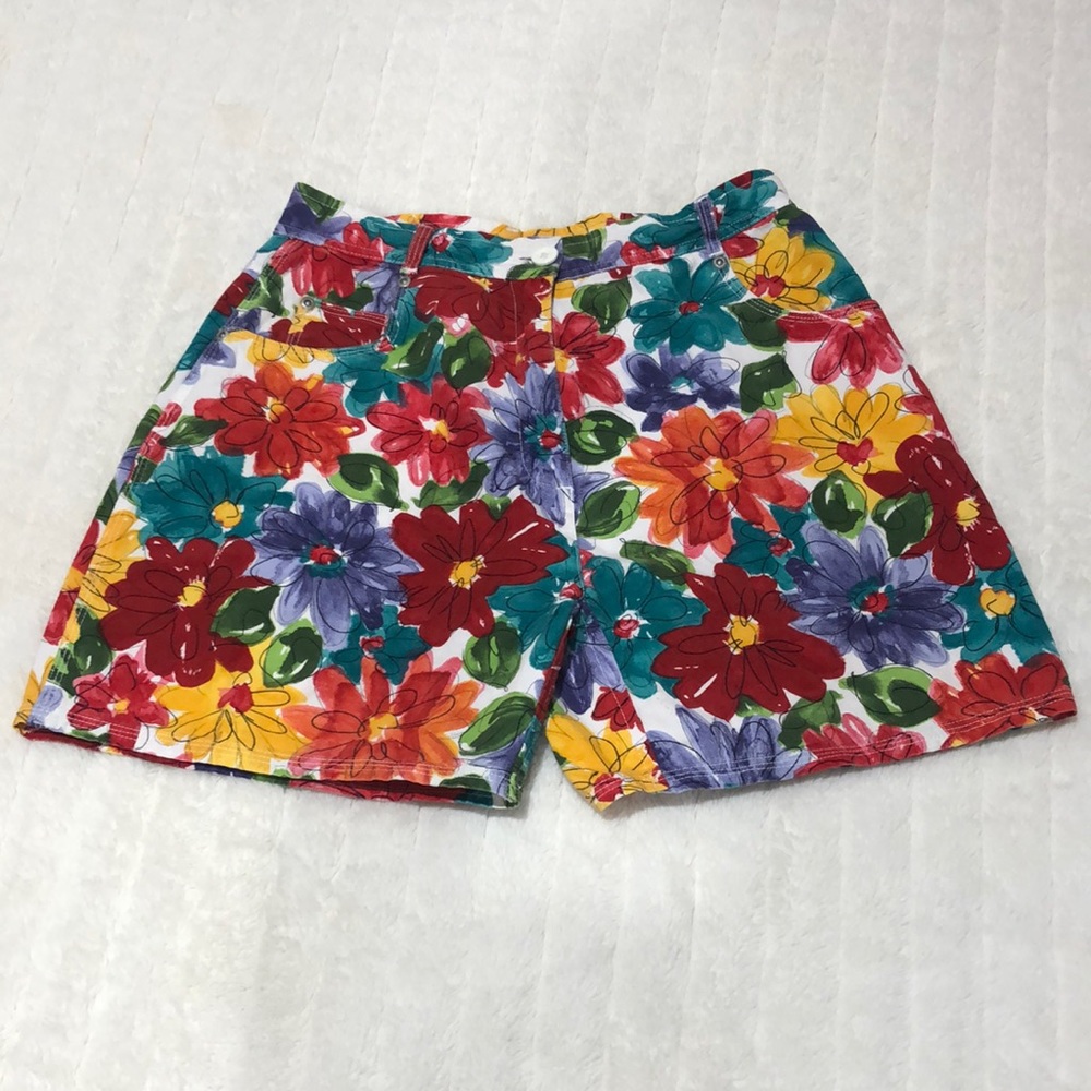 Vintage Floral Multicolor Women's Shorts - Red, Yellow, Purple, Green, Teal